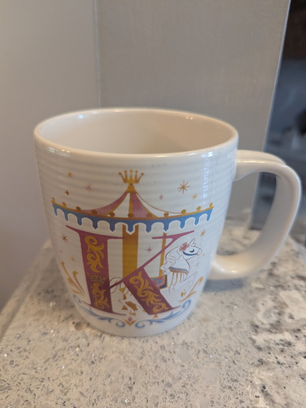 Disney King Arthur Carousel Mug ABCDisney Letter K Carousel Horse Graphic